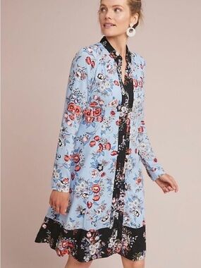 Mauve Light Blue Floral Tie-Strap Dress